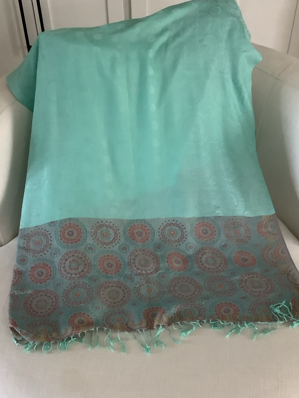 Aqua Pashmina Paisley Scarf Wrap Shawl Fringe 27.5 x 67